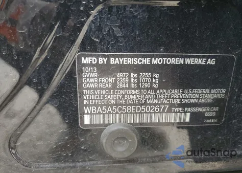 2014 BMW 528 I z USA, uszkodzony, nr VIN WBA5A5C58ED502677